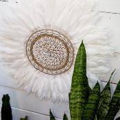 Décoration Murale en Plumes Blanches et Coquillages, D 40 cm