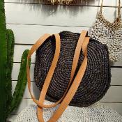 Sac Dacota rond en raphia noir