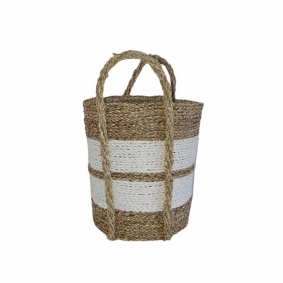 Panier en jonc de mer, Blanc/Beige - XS