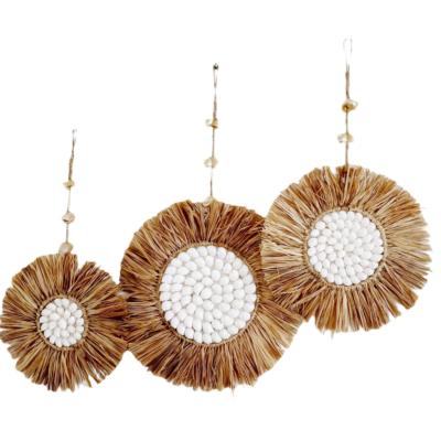 Décorations rondes en Raphia et Coquillages - Lot de 3 