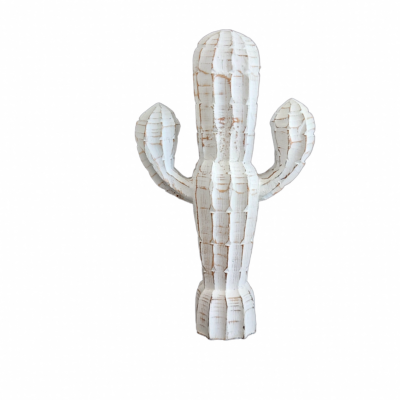 Cactus en bois sculpté blanc - S