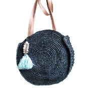 Sac Dacota rond en raphia noir