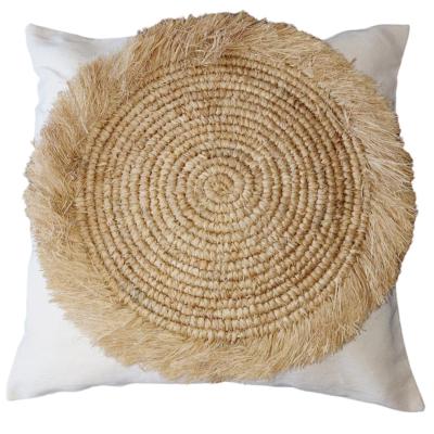 Housse de Coussin Bora, coton, raphia 50x50 cm