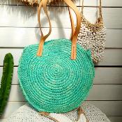 Sac Dacota rond en raphia turquoise